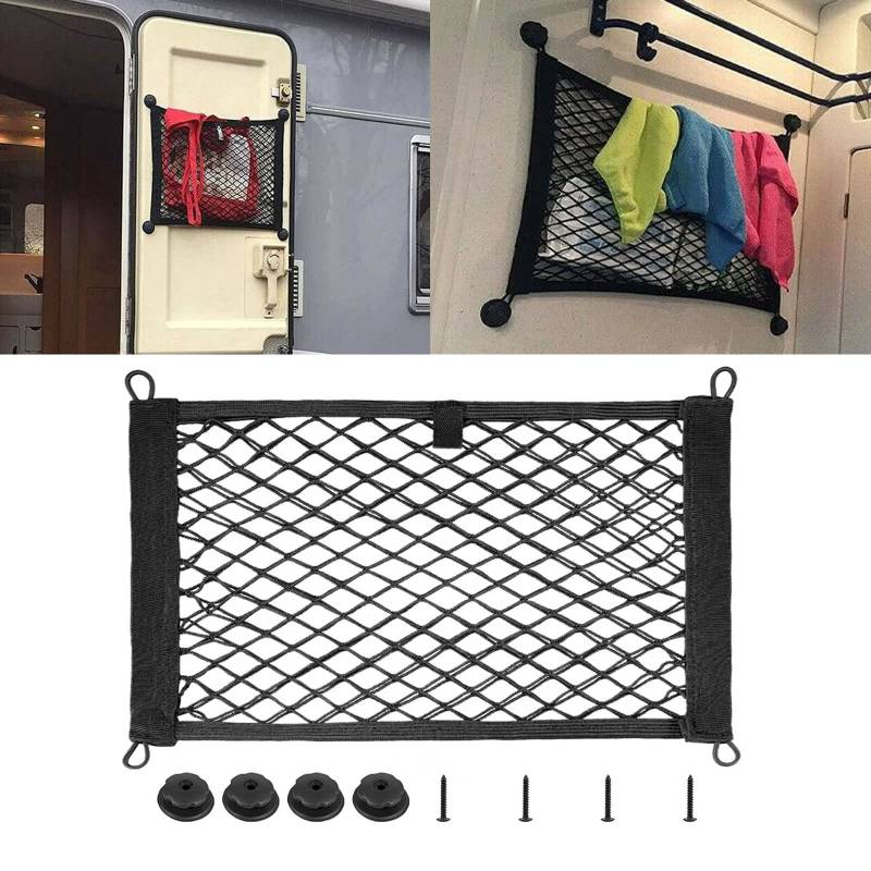 kingsea Große Gepäcknetztasche zur Aufbewahrung von elastischem Netz, 25 x 55 cm Frachtnetz zur Aufbewahrung von Netztasche mit 4 Befestigungsschrauben für LKW, Wohnmobil, Boote von kingsea