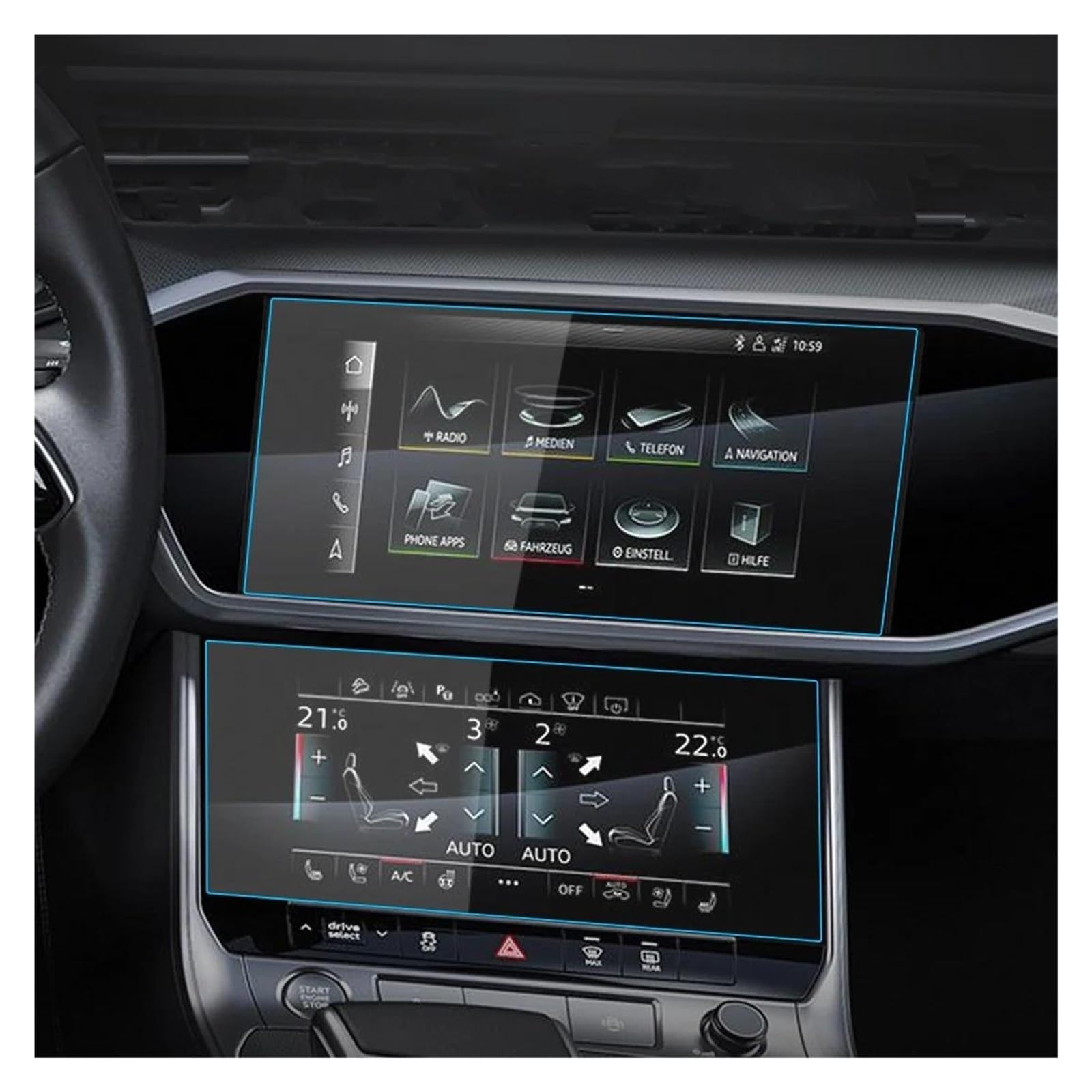 Auto Navi Folie Für A6 Für A7 2019-2024 Auto GPS Navigation Und Instrument Panel LCD Screen Schutz Film Gehärtetem Glas Schutz Auto Displayschutzfolie(Up and down) von kjjukrhfs