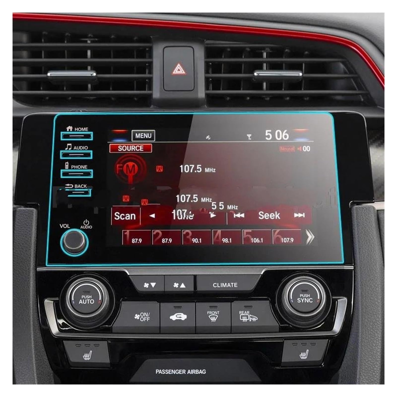 Auto Navi Folie Für Civic Sport 2019 2020 Auto Radio GPS Navigation Innen Zubehör Gehärtetem Glas Screen Protector Film Auto Displayschutzfolie(4 Holes Left Hand Drive) von kjjukrhfs