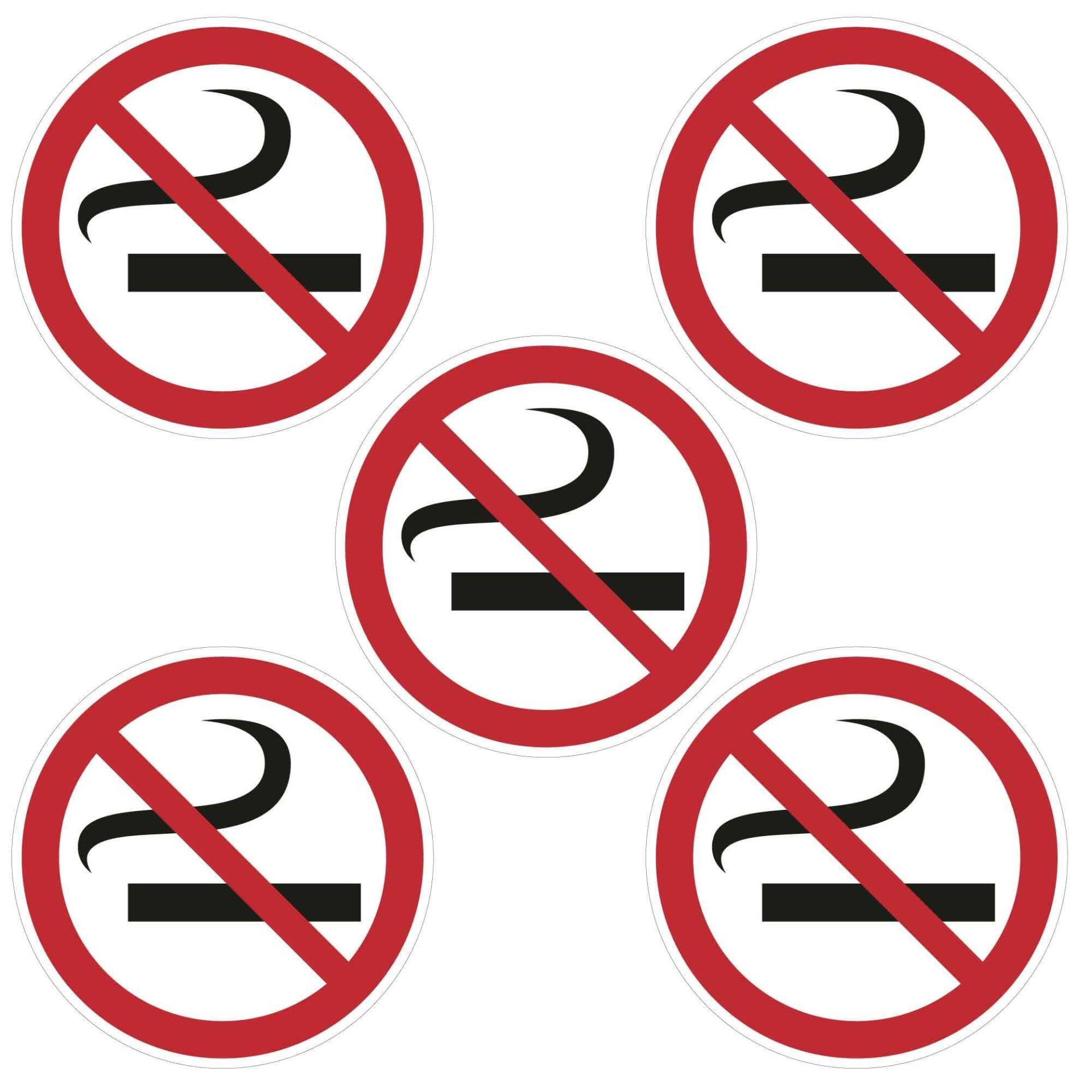 kleberio® Selbstklebende Aufkleber - Rauchen verboten - 10 cm 5 Stück wetterfest Piktogramm Aufkleber Rauchverbot Schild No Smoking Aufkleber Verbotsschild Rauchen von kleberio