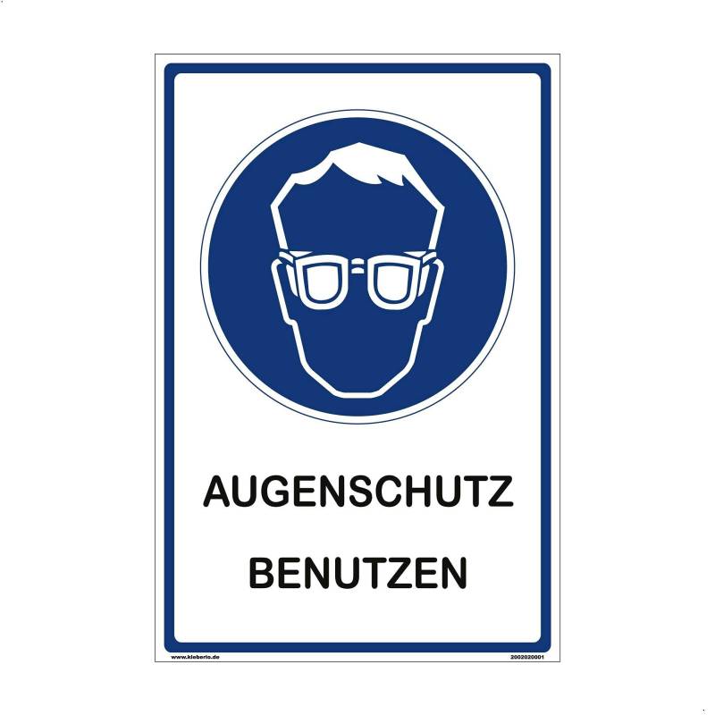 kleberio® Hinweisschild Labor - Augenschutz benutzen - 20 x 30 cm Arbeitsbrille Werkstatt Schild Chemie Sicherheits Brille Schutzbrille für Brillenträger von kleberio