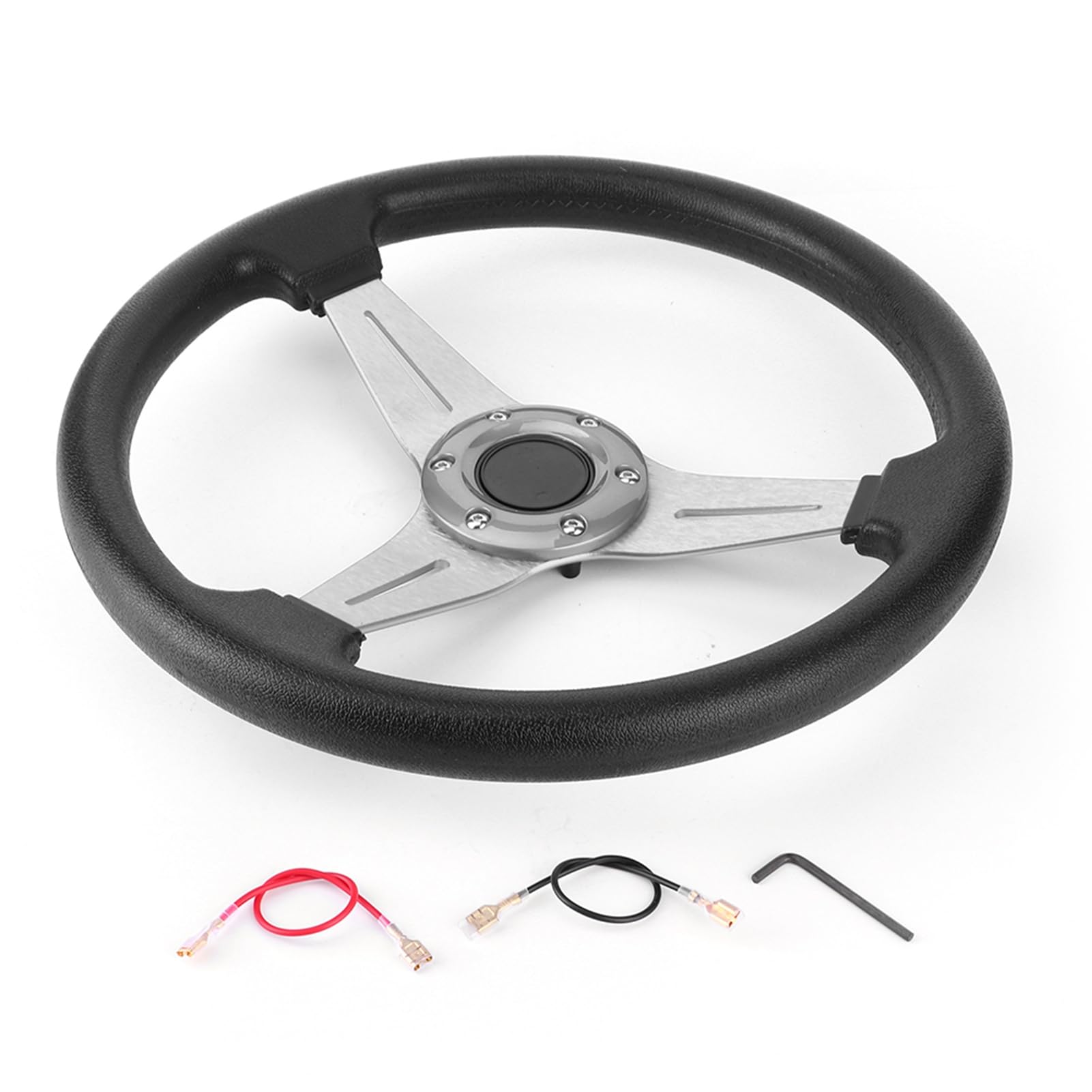 350mm Racing Car Drifting Steering Wheel Replacement Universal Modified Accessory Lightweight Black Ergonomic Design for Enhanced Control and Style in Your Vehicle (Silver) von koloys