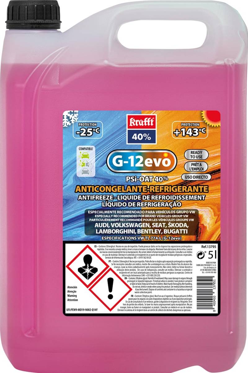 krafft Frostschutzmittel für Auto, 40 % G12 EVO, Kühlmittel, Rosa, 5 Liter von krafft