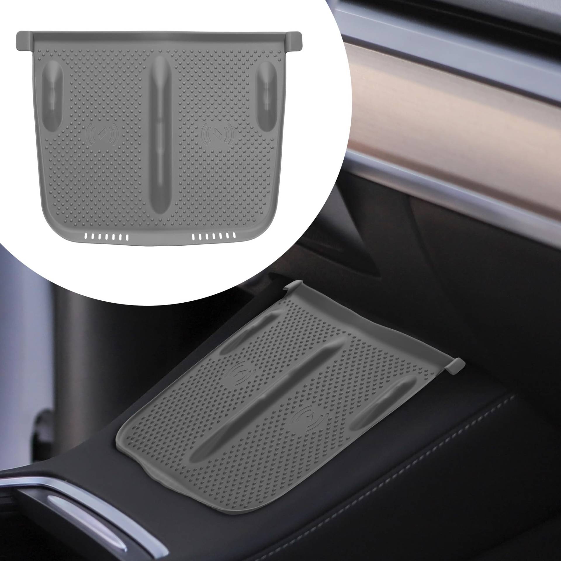 kwmobile Kabellose Ladegerät Panel Schutzabdeckung für Tesla Model Y/Model 3 - Auto Charging Pad Matte - Silikon Cover Handy Pad Grau von kwmobile