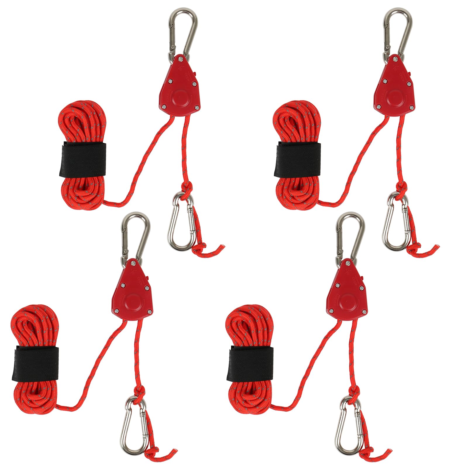 Kyaoayo 4 StüCk Duty Heavy Rope Seilratsche Mit Haken, Abspannseile Camping, Zeltschnur, 4mm Zelt Rettungsseil Mit Seilspanner,4 Meter Lang, Zeltschnur Leuchtend für Outdoor Zeltplane Camping. (Rot) von kyaoayo