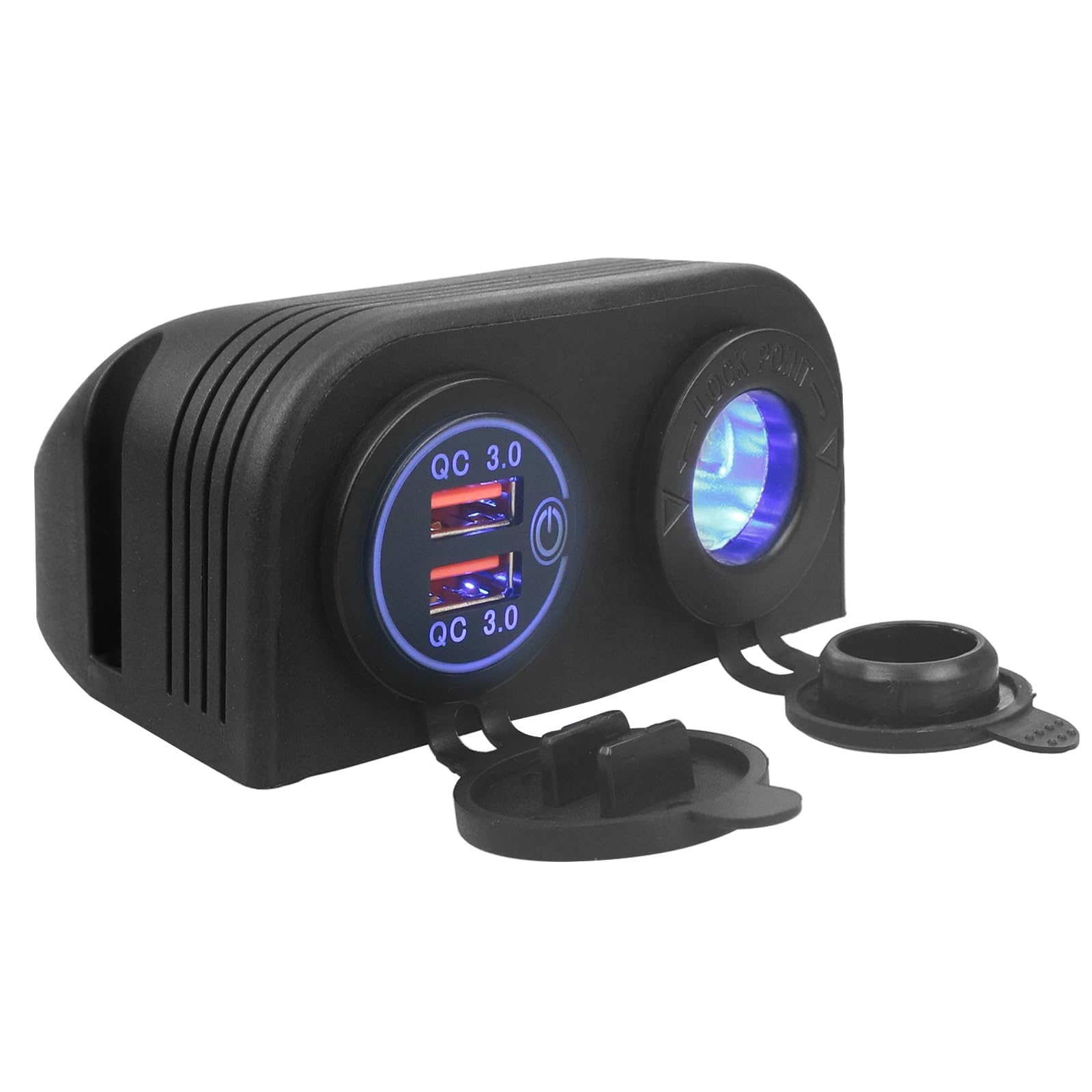 Kyaoayo Zwei Loch Zelt Typ 12V QC3.0 ZigarettenanzüNder Steckdose, Dual USB Autoladegerät, Zweiloch-Zeltplatte Wasserdichte Zigarettenanzünderbuchse, Mit Touch-Schalter für Autos Motorräder Marine RV. von kyaoayo