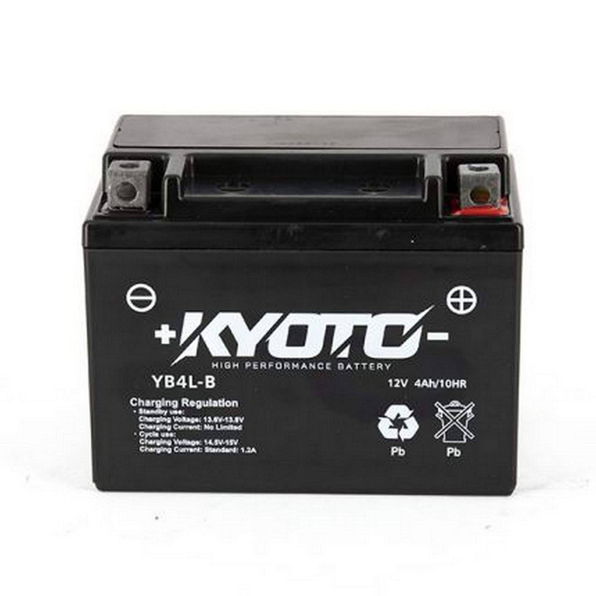 Motorradbatterie Kyoto SLA YB4L-B AGM - wartungsfrei - 12V 4Ah - Maße: 120 x 71 x 92 mm passend für Peugeot Jet Force 50 2003 von kyoto