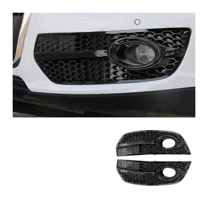 laiyonggr Auto Front Stoßstange Nebel Licht Abdeckung Waben Grille Grill Glänzend Schwarz Kompatibel for Audi Q5 2009 2010 2011 2012 Auto zubehör(All Black1) von laiyonggr