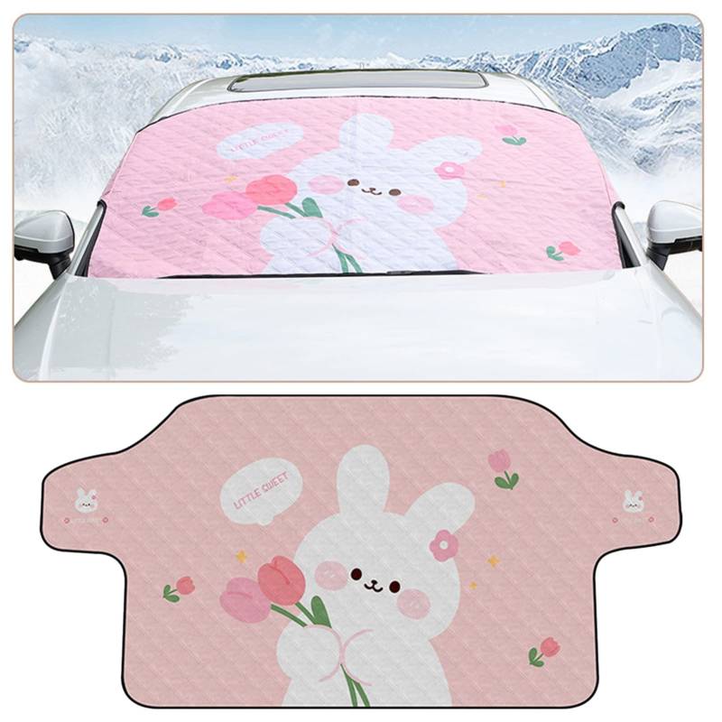 lamphle Auto Scheibenabdeckung für Eis und Schnee Winter Auto Cartoon Schnee Abdeckung Schutz für Schnee, Eis, UV, Frostwischer & Spiegelschutz Rosa von lamphle