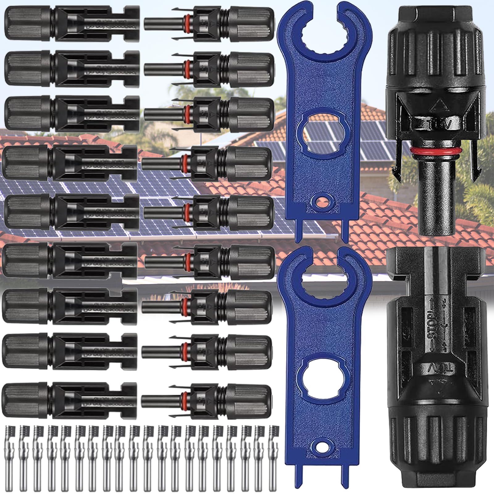 lankai 10 Stück Solar Stecker Set, Solaranlage Stecker Wasserdicht, Stecker Kompatibel Solaranlage, Stecker Solarstecker, Geeignet Für Solaranlagen(Mit 2 Schraubenschlüsseln, Schwarz) von lankai