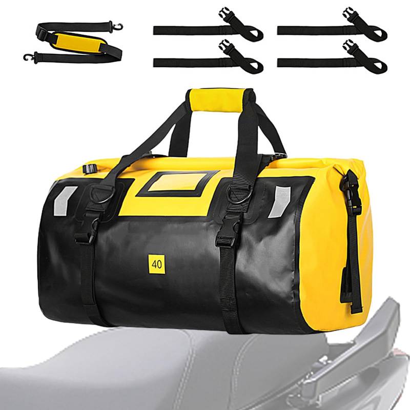 lanliflying Wasserdichte Motorradtasche, 40 l wasserdichter Trockenrucksack – Outdoor-Reisegepäck mit reflektierenden Streifen, trockene Reisetasche für Schwimmen, Camping, Reisen von lanliflying