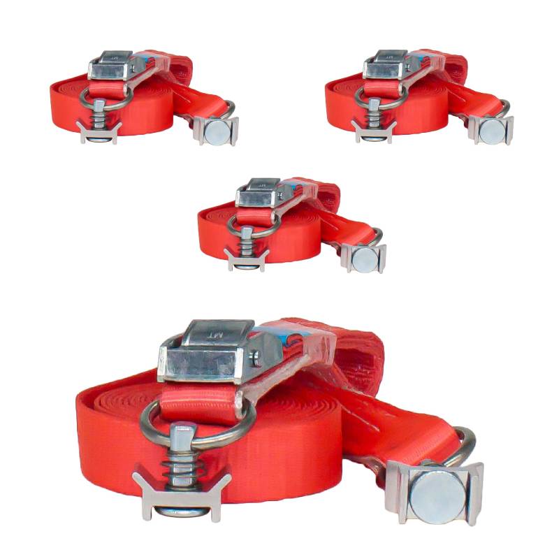 Lasiprofi Klemmschlossgurt 25 mm 4er Set für 400 kg, 4,0m - mit Single-Stud-Fitting rot Ladungssicherung für Airlineschiene von lasiprofi