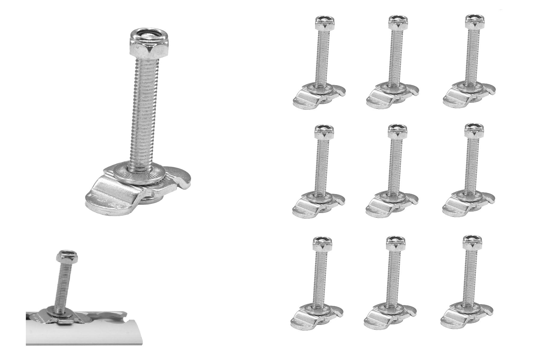 Lasiprofi Lasiprofi Schraub-Airline-Endbeschlag M8 x 50 | Set 10 | Stahl verzingt, Fixierungsbereich 0-40 mm | für Airlineschiene | Single Endbeschlag für Zurrschiene von lasiprofi