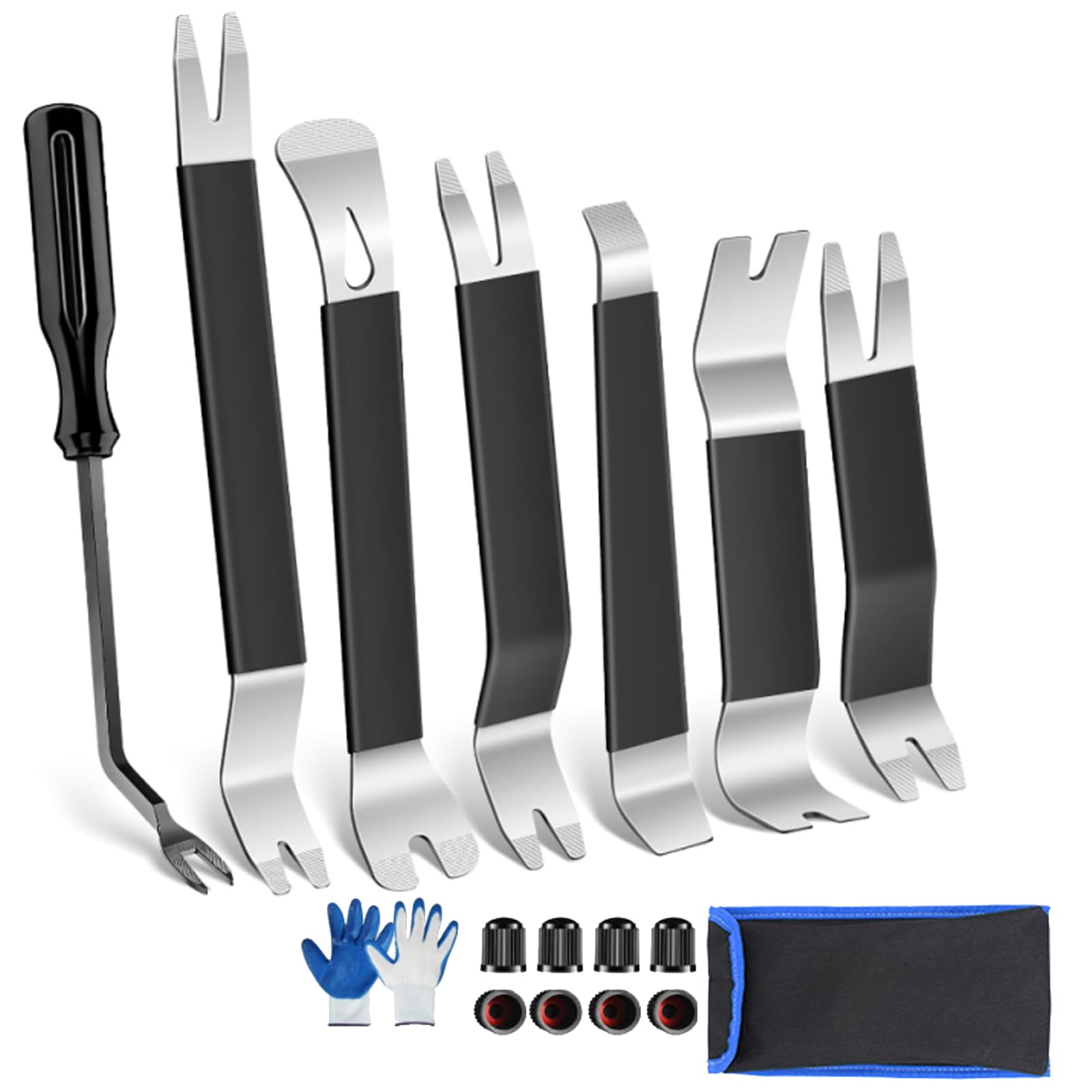 lcyen 17Pcs Auto Demontage Werkzeug Set KFZ Hebelwerkzeug KFZ Werkzeug für Türverkleidungen und Innenverkleidungen Auspinnwerkzeug KFZ Set mit Zierleistenkeile Ventilkappen Tasche Arbeitshandschuhe von lcyen