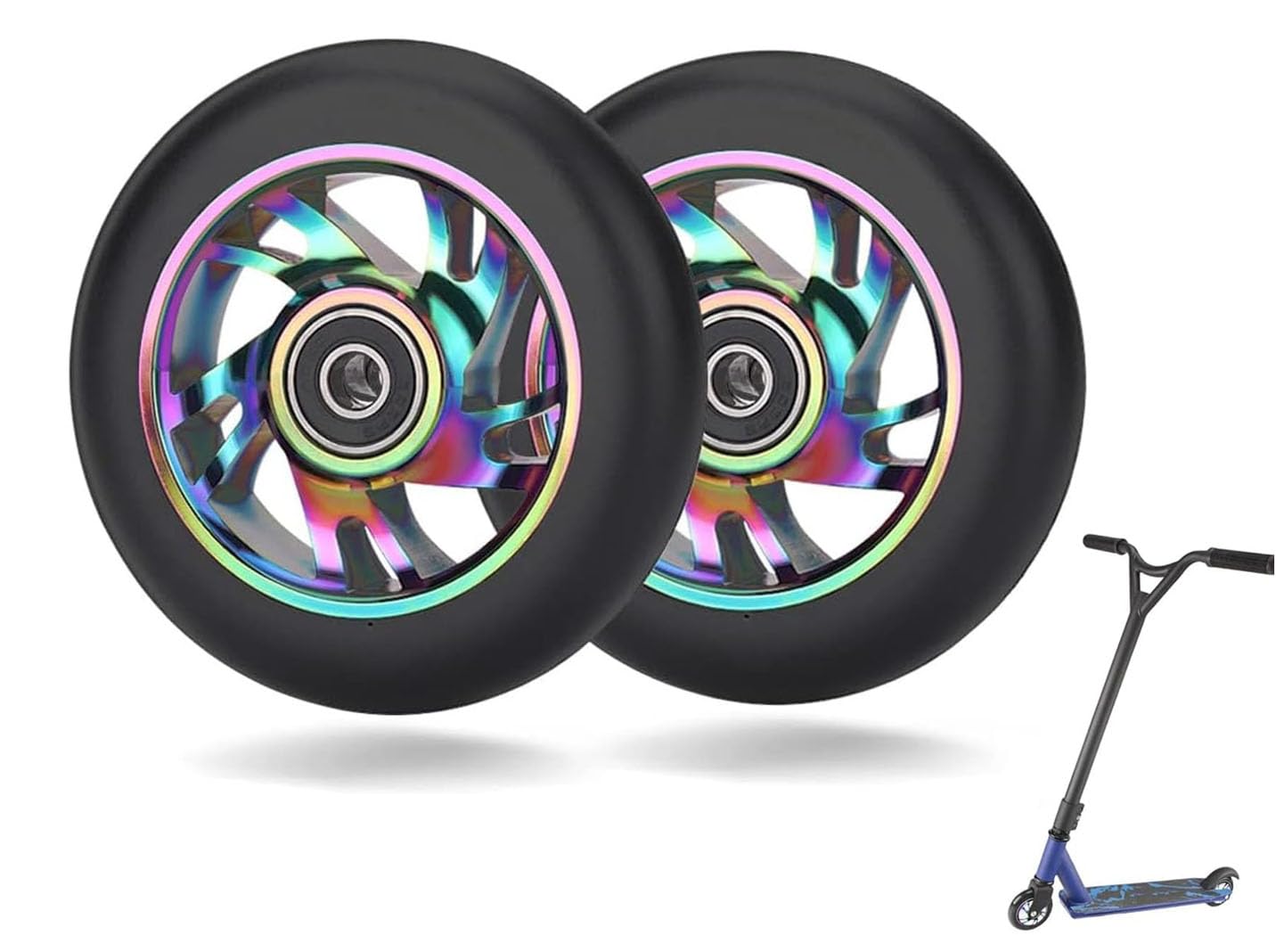 lcyen 2 Stück 100 mm Stunt Scooter Ersatzräder 100 x 24mm Pro Scooter Neo Rädern - mit ABEC-9 Lager, Reifen Kick Roller Räder für Apollo/Cox/Fuzion und der meiste Freistil-Roller von lcyen