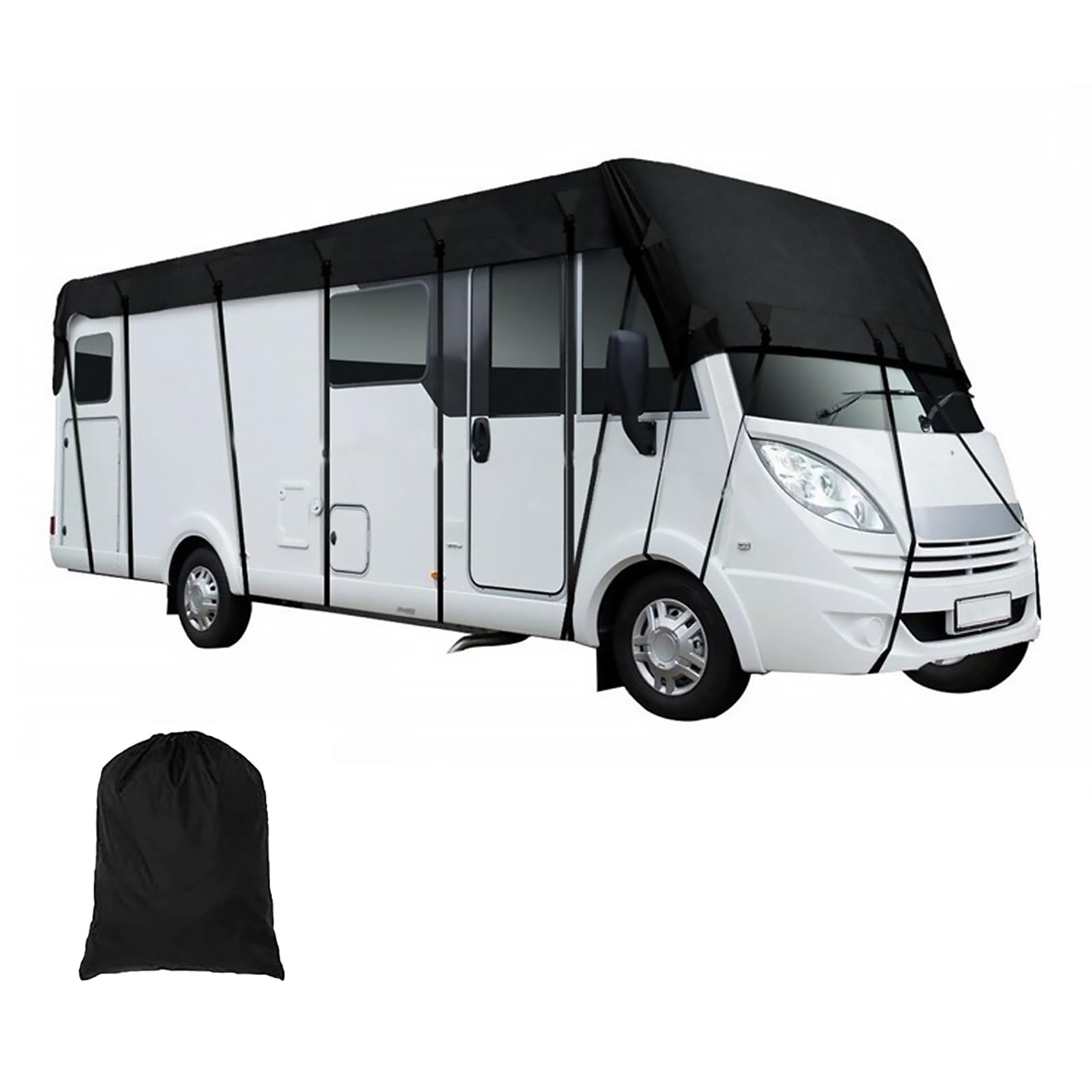 lcyen 5 x 3 m Wohnwagen Schutzhülle 210D Oxford-Stoff Wohnwagen Schutzdach, Wasserdicht, Windschutz und Hagelschutz Schwarz, mit Einziehbaren Riemen für Camper Reisen von lcyen