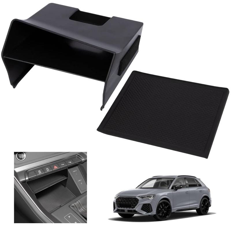 lcyen Auto Mittelkonsole Aufbewahrungsbox mit Rutschfestermatte Kompatibel mit Audi Q3 F3 MK2 2019-2022 Mittelkonsole Organizer Tray Zentrale Ablagefach Zubehör Organizer Box von lcyen