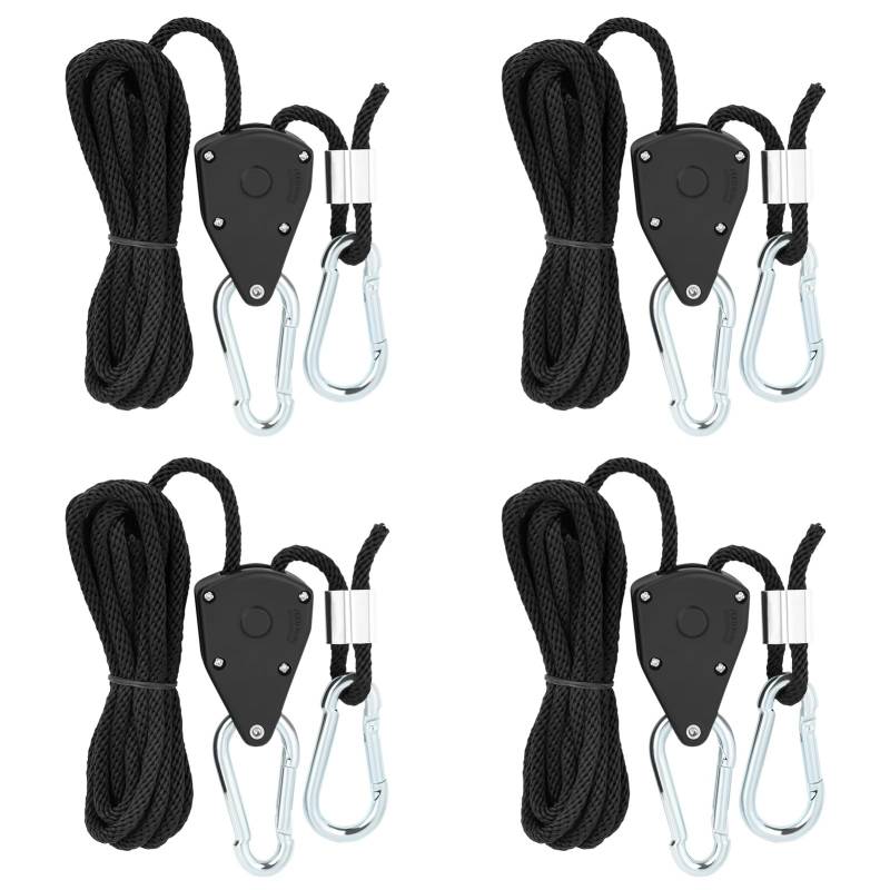 4 Stück Verstellbarer Seil Ratsche,1/8 Zoll Einstellbare Seilratsche mit Haken Seilaufhänger Seilzugratsche Ratchet Hanger für Pflanzenventilator Licht Zimmerpflanzen (4 Stick) von lefeindgdi