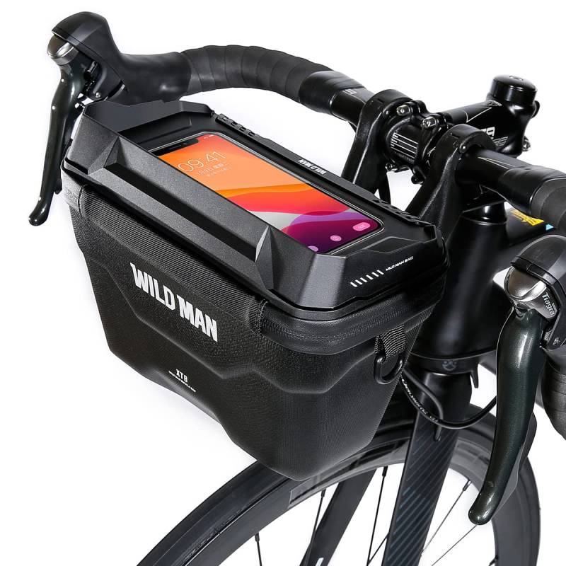 Wildman Fahrradtasche Lenkertasche Rahmentasche Oberrohrtasche Wasserdicht 4 Liter mit transparentem Smartphone-Fach Adapter für 6.7" Handy von liebfit