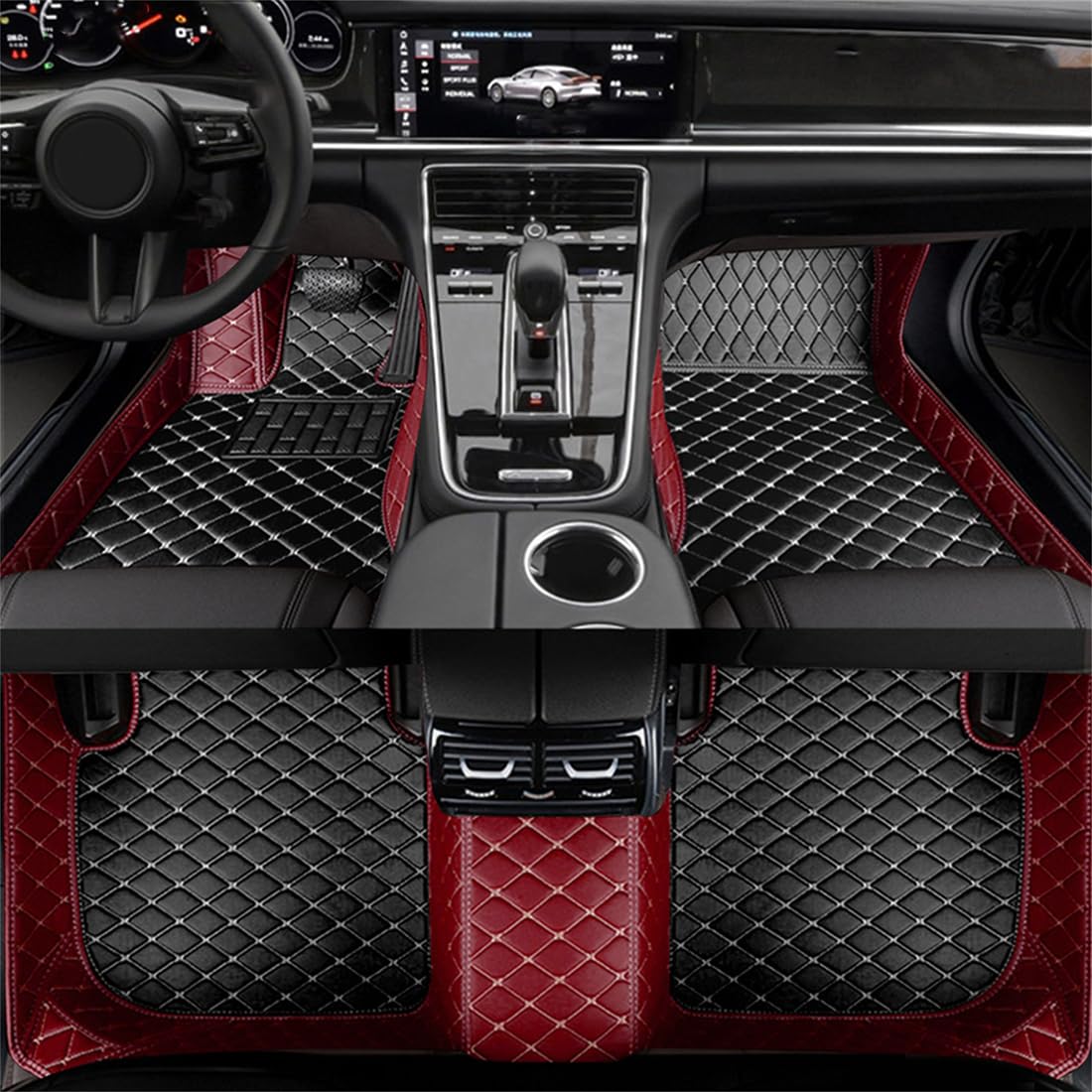 Autofußmatten-Teppich für Jeep Wrangler JL 4 Door 2018-2021, Anti-Wasser-Pad, Fußmatten-Set, LHD,Wine Red Black von ljxwzh