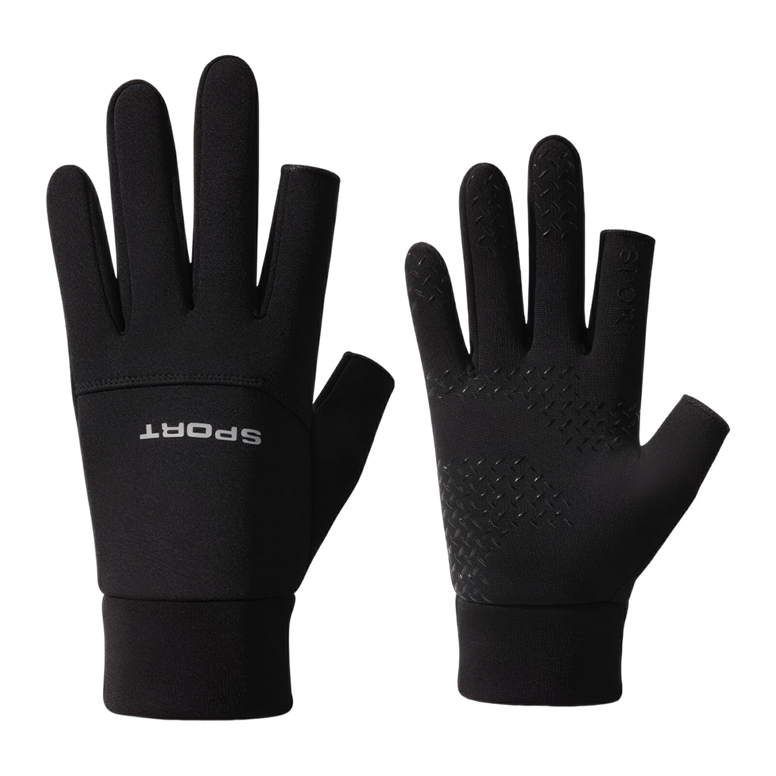 lmoikesz Herren Winter Skifahren Laufen Touchscreen Wollhandschuhe Outdoor Sports Herren Winter Wasserdichte Fahrradhandschuhe Angelhandschuhe, Schwarze zwei Finger von lmoikesz