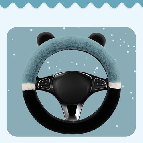 Flauschige Winter-Auto-Lenkradbezüge für Damen, weich, warm, Plüsch, niedlich, Auto-Innenzubehör für Fahrzeug, universal, rutschfest, flauschig, Standardgröße 34-39cm (Blau) von longjunjunfashion