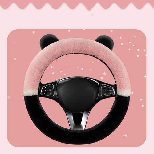 Flauschige Winter-Auto-Lenkradbezüge für Damen, weich, warm, Plüsch, niedlich, Auto-Innenzubehör für Fahrzeug, universal, rutschfest, flauschig, Standardgröße 34-39cm (Rosa) von longjunjunfashion