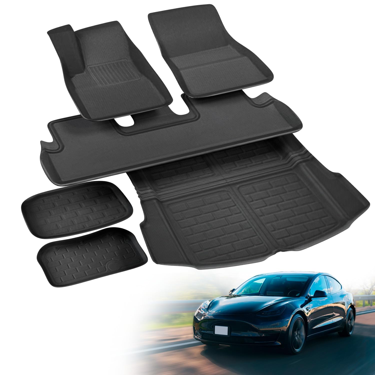 Premium Tesla Model 3 Fußmatten Set 6-teilig - Hochwertiges Tesla Zubehör für Innen- & Kofferraum - Tesla Model 3 Kofferraummatte Set für Tesla Model Y Model 3 (Highland) - Tesla Model Y Zubehör von loonara