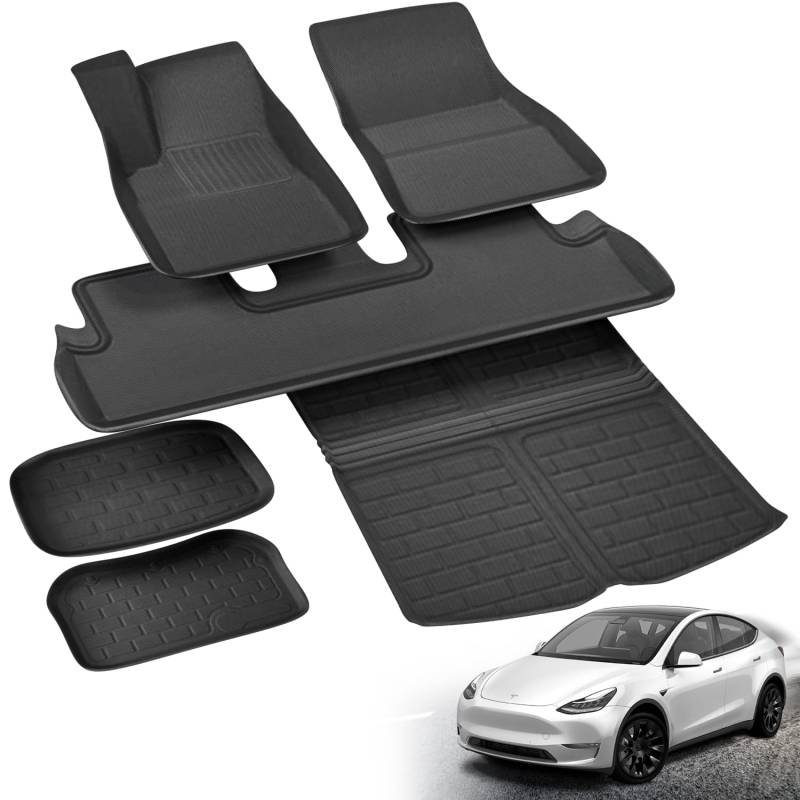 Premium Tesla Model Y Fußmatten Set 6-teilig - Hochwertiges Tesla Zubehör für Innen- & Kofferraum - Tesla Model Y Kofferraummatte Set für Tesla Model Y Model 3 (Highland) - Tesla Model Y Zubehör von loonara