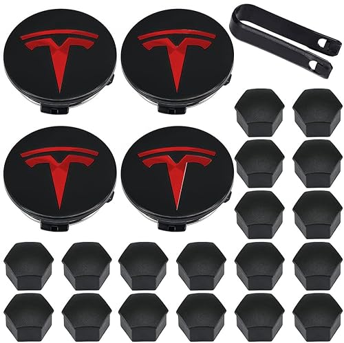 loonara Tesla radnabenabdeckung Model 3 Model Y Typ 2 Ladekabel Halterung (Tesla_Wheel_Cap_Set_r, Red) von loonara