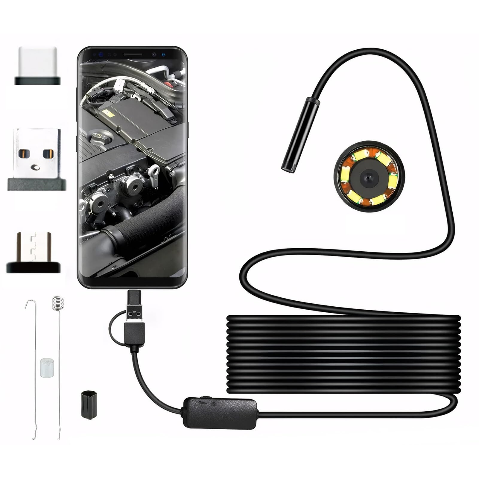 lopituwe Rotierende endoskopische Kamera 300.000 Pixel Objektiv 70 Grad Winkel für Autos Android Wins7 Wins8 Endoskopische Kamera USB C ABS, Harte Linie, 1M von lopituwe