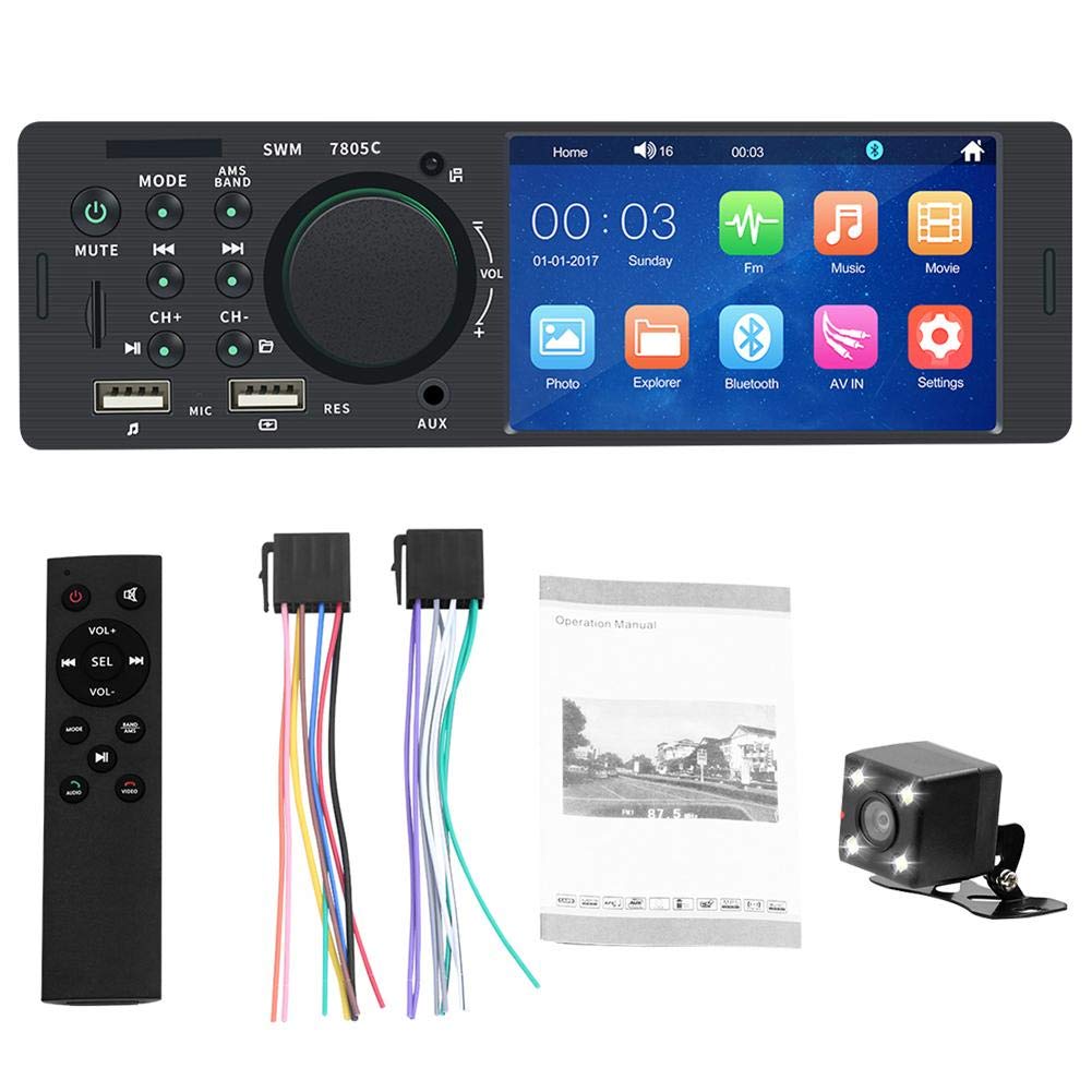 Universal Car MP5 Player Autoradio 1 Din Autoradio mit 4.1"Bildschirm und Rückfahrkamera, Autoradio mit Bluetooth und USB Schnelle Aufladung, AM/FM, TF Port, Aux In, SWC Fernbedienung von luckything