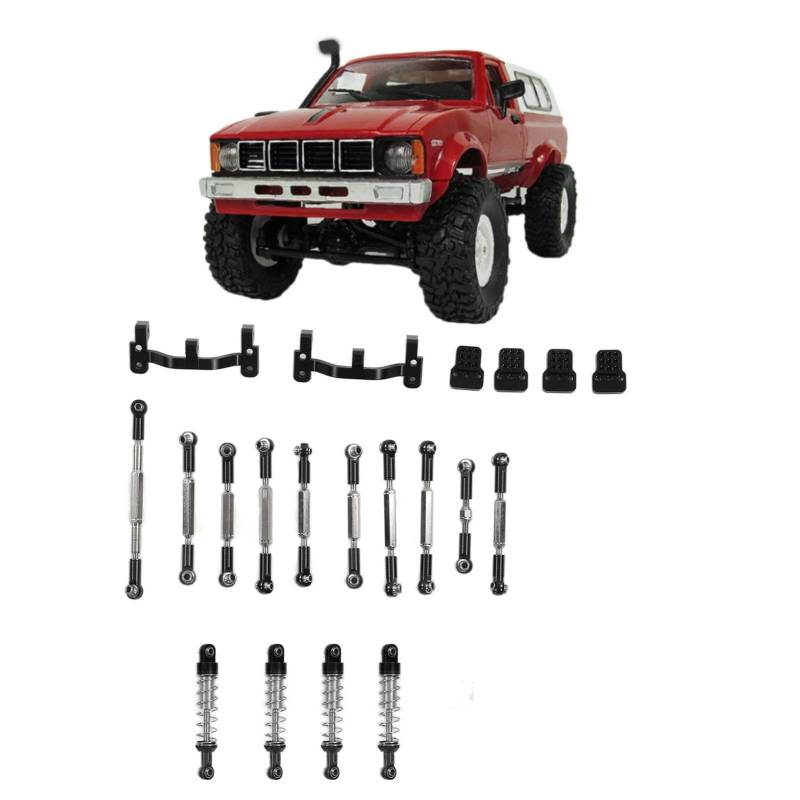 Rc-Auto-Ersatzteilset, Aluminiumlegierung, Rc-Auto, Zugstange, Spurstange, Stoßdämpfer, Halterungsplatten-Set, bequeme Installation und Demontage für Wpl C24 C14 C14k C24k (Black) von lvifloae