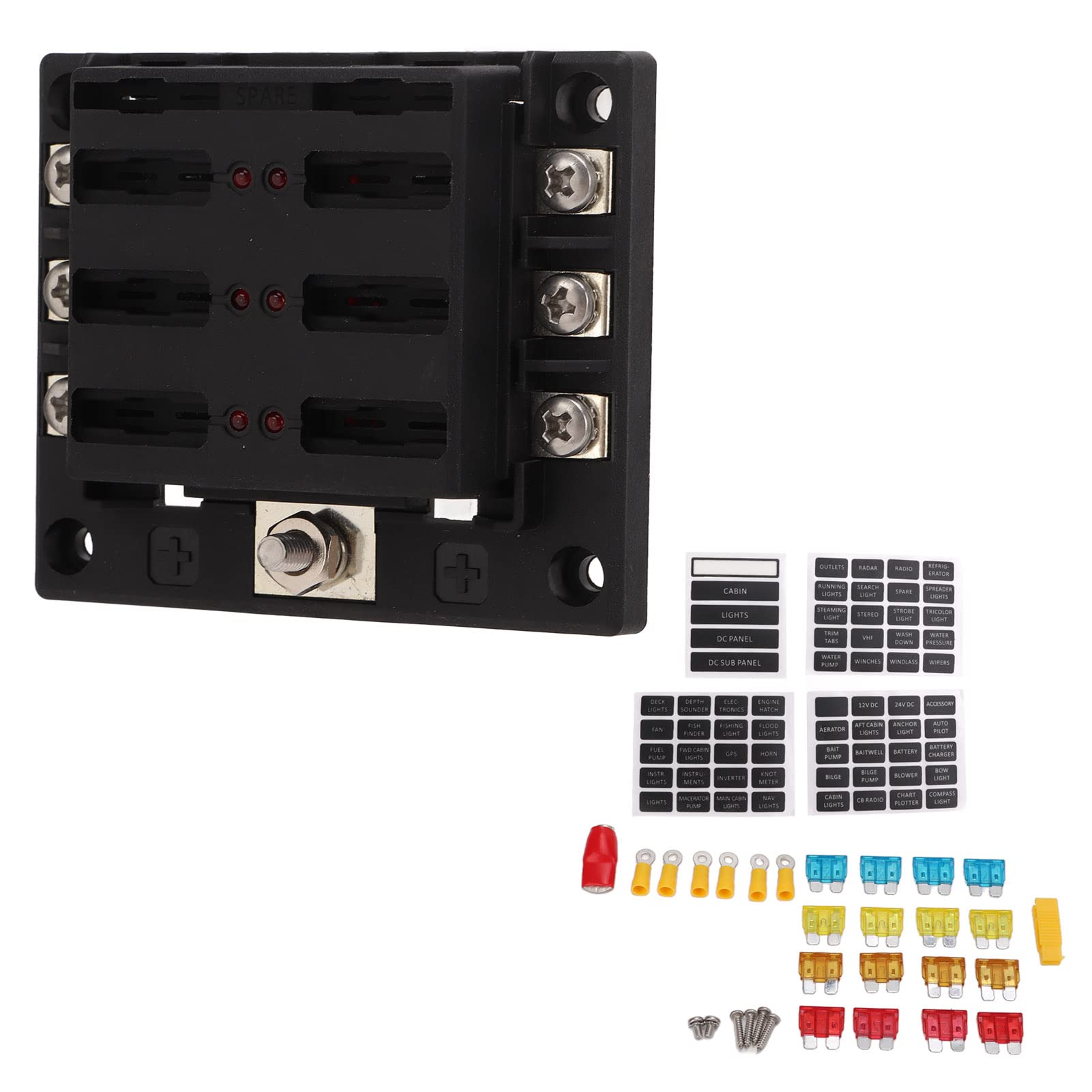 Auto-Sicherungsblock, Sicherungskasten-Brettplatte Universal-Sicherungshalter Elektrischer Sicherungskasten 6-Wege-Sicherungsblock 10‑32 V mit Wasserdichter Abdeckung für LKW, von lyrlody