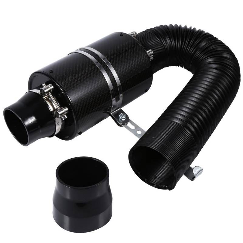 Schwarz Carbon Fiber Kalten Air Ansaugsystem 3 zoll Serie Filter Lufteinlass Kit Universal-Kaltluftfilterset Luftfilter Lufteinlass Ansaugrohr Kit von lyrlody