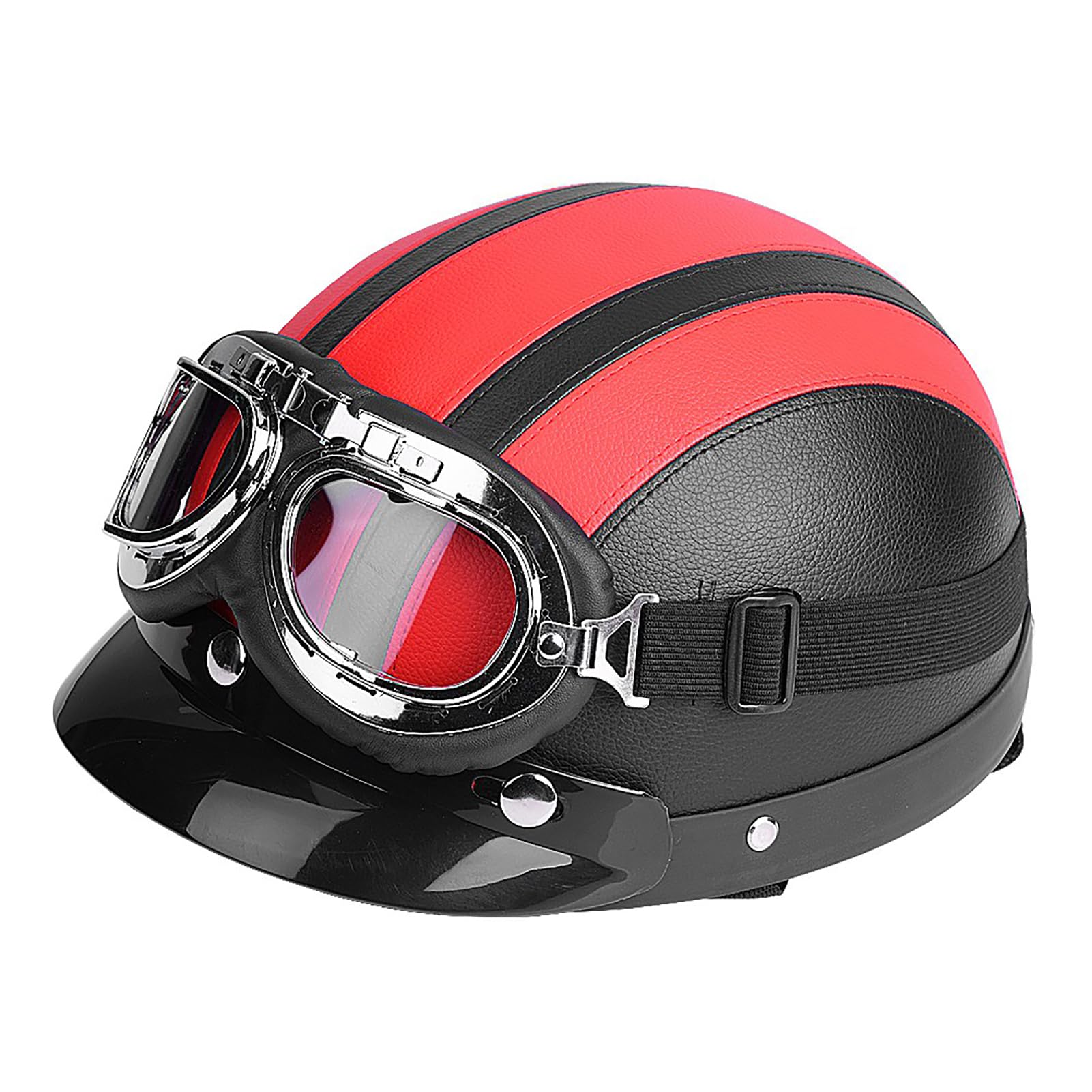 lyrlody Motorradhelm Leicht Mit Schutzbrille, Abnehmbarer Leder Schal, Motorrad Offen Gesicht Halbhelm, Leder Offen Gesicht Halbhelm Motorrad für Cruiser (Rot) von lyrlody