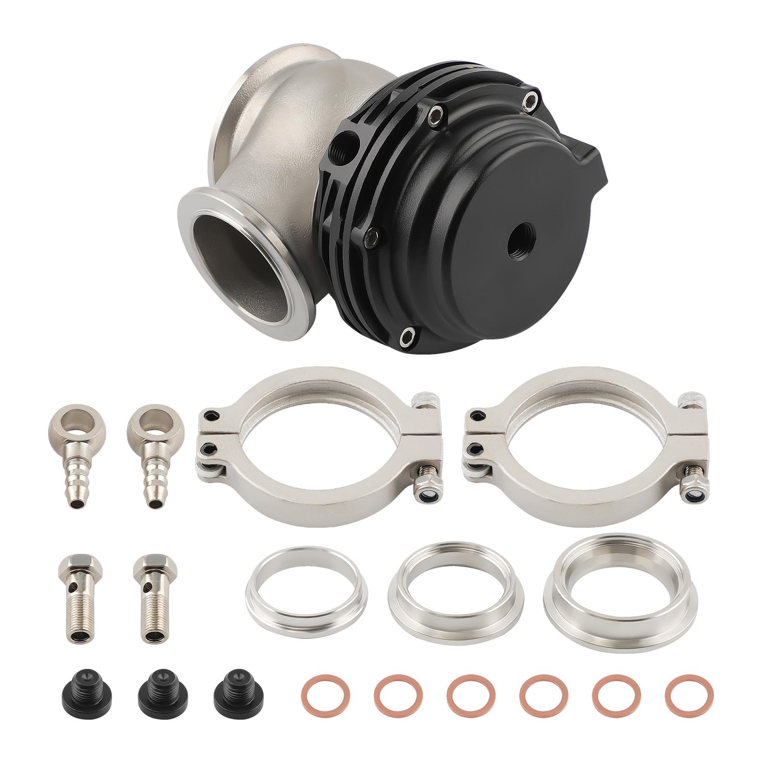 maXpeedingrods 38mm Turbolader Wastegate Kit Universal Wastegate für TIAL mit V-Band und Flanschen Schwarz von maXpeedingrods