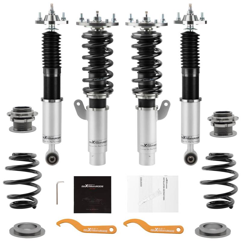 maXpeedingrods Sport-Gewindefahrwerk Fahrwerk Dämpfung einstellbar für 3er E46 grau von maXpeedingrods