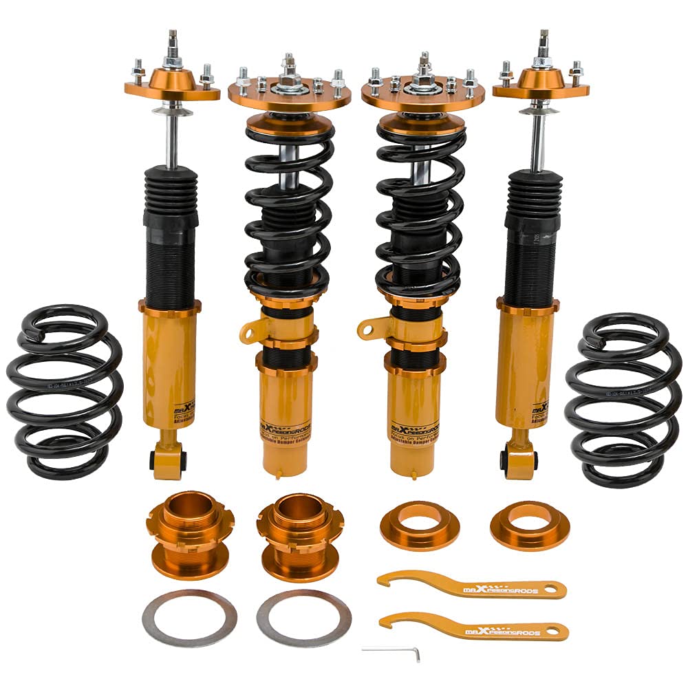 maXpeedingrods Coilovers Shock Struts for E46 (1998-2006) 316i, 316ci, 318i, 318ci, 320i, 320ci, 323i, 323ci, 325i, 325ci, 328i, 328ci, 330i, 330ci, M3 (Adjustable Damper) - Golden von maXpeedingrods