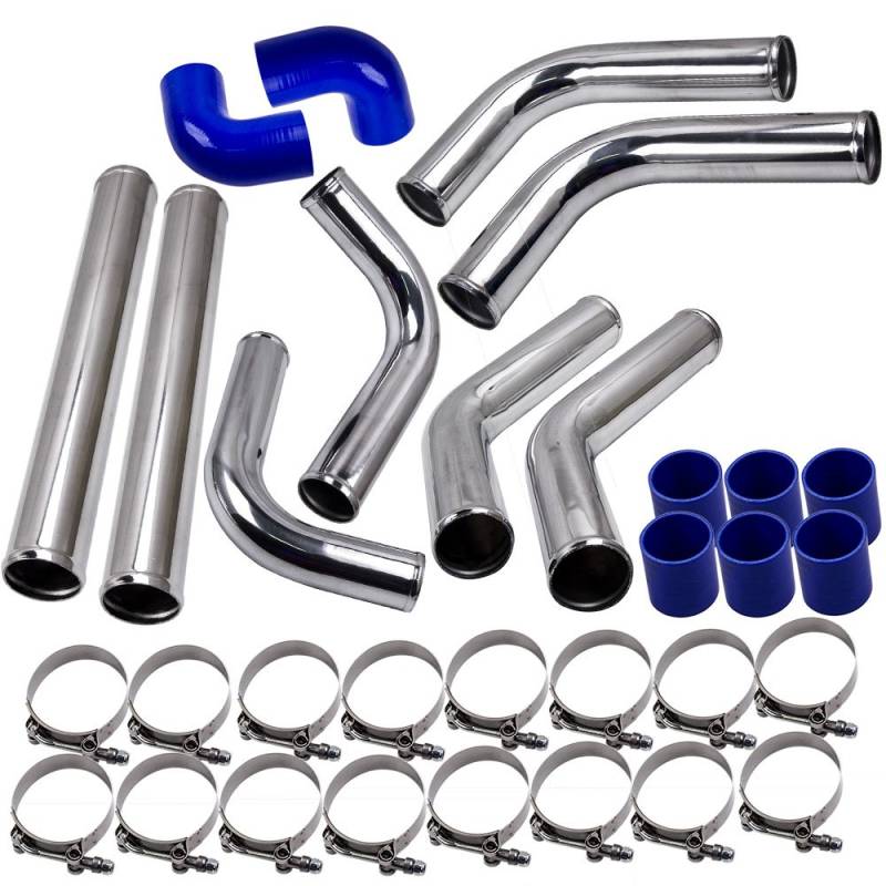 maXpeedingrods Universal 2.5 Inch Aluminum Ladeluftkühler Turbo-Rohrleitungs-Kits Rohr Intercooler Piping Pipe Kit + Coupler Blue + T-Bolt, universal ladeluftkühler von maXpeedingrods