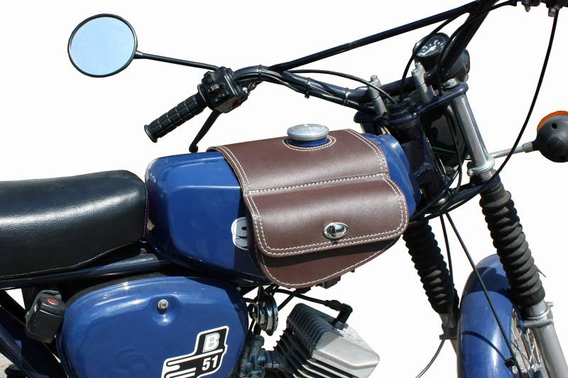 made4bikers Leder Tanktasche mit Schnellverschluss Tankrucksack Tasche Packtasche Braun für Simson S50 S51 S70 von made4bikers