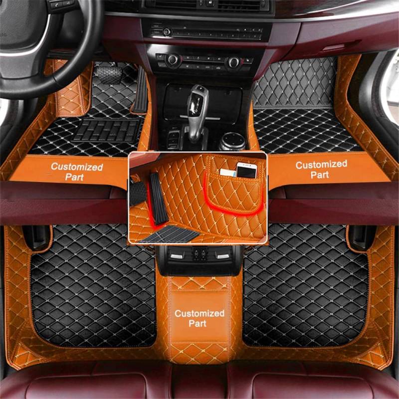 Zwei Farben Anpassen Auto Fußmatte für Mitsubishi ASX Eclipse Cross Space Star Lancer Outlander Pajero wasserdichte Fussmatten rutschfeste Automatten Orange und Schwarz von maiqiken