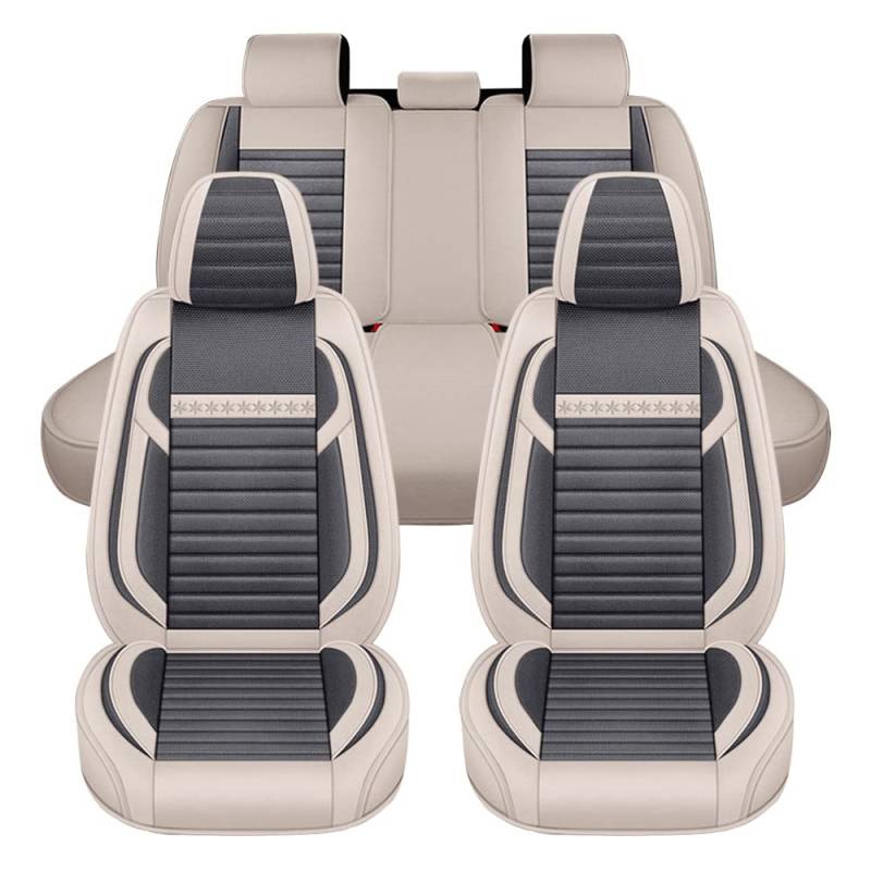 maiqiken Autositz Abdeckung Kompatibel mit Volkswagen tiguan 2009-2019 Protektoren Kissen Vorne und Hinten Atmungsaktiv und Wasserdicht Kunstleder Automotive Sitzbezüge Beige Grau(MH149) von maiqiken