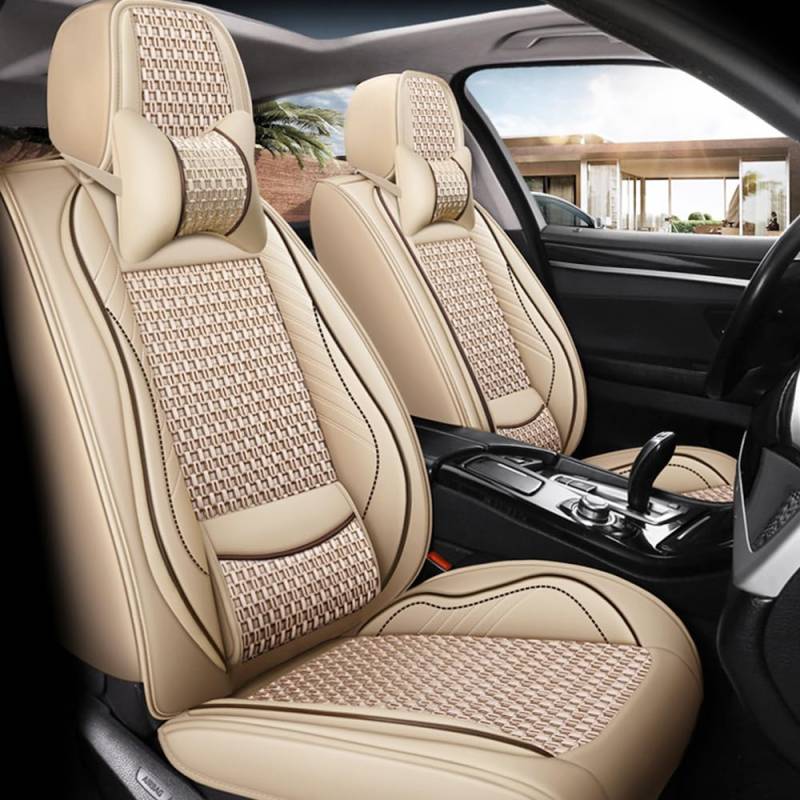 maiqiken Autositzbezug Für Audi A3 Sportback Hatchback 2002-2025 Komplettset 5-Sitze Sitzbezüge Allwettereinsatz Auto PU Ledersitzbezug Vorne und Hinten,Deluxe - Beige von maiqiken