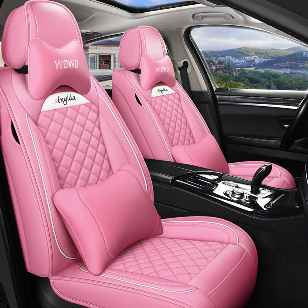 maiqiken Autositzbezug Für Audi A6 Sedan Avant, Komplettset 5 Sitze Allwettereinsatz Auto PU Ledersitzbezug Vorne und Hinten 5 Stück,Deluxe Version - Rosa von maiqiken