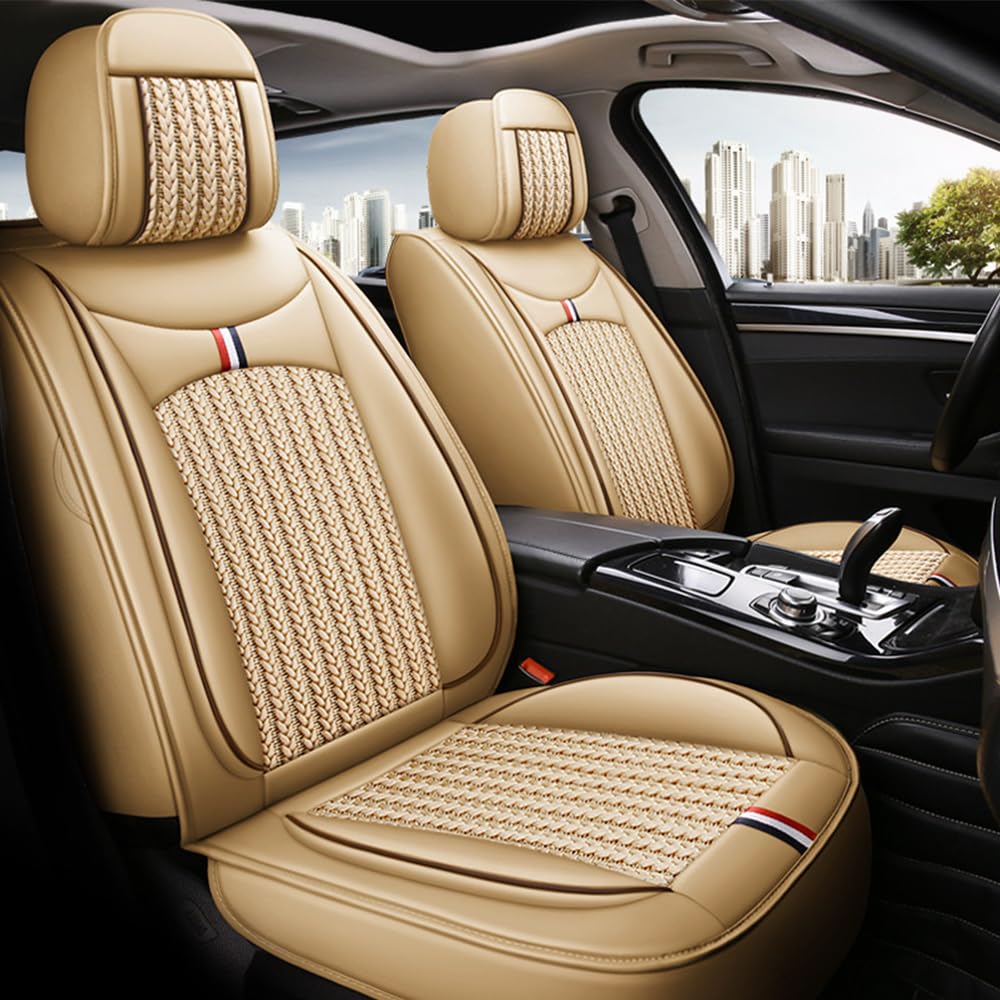 maiqiken Autositzbezug Für Audi Q3 Sportback Anno 2012-2025 Komplettset 5-Sitze Autositzbezüge Allwettereinsatz Auto PU Ledersitzbezug Vorne und Hinten,Standard - Beige von maiqiken