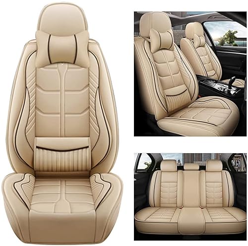 maiqiken Autositzbezug Für Audi Q5 SQ5 2008-2024 Komplettset 5 Sitze Allwettereinsatz Auto Ledersitzbezug Beige von maiqiken