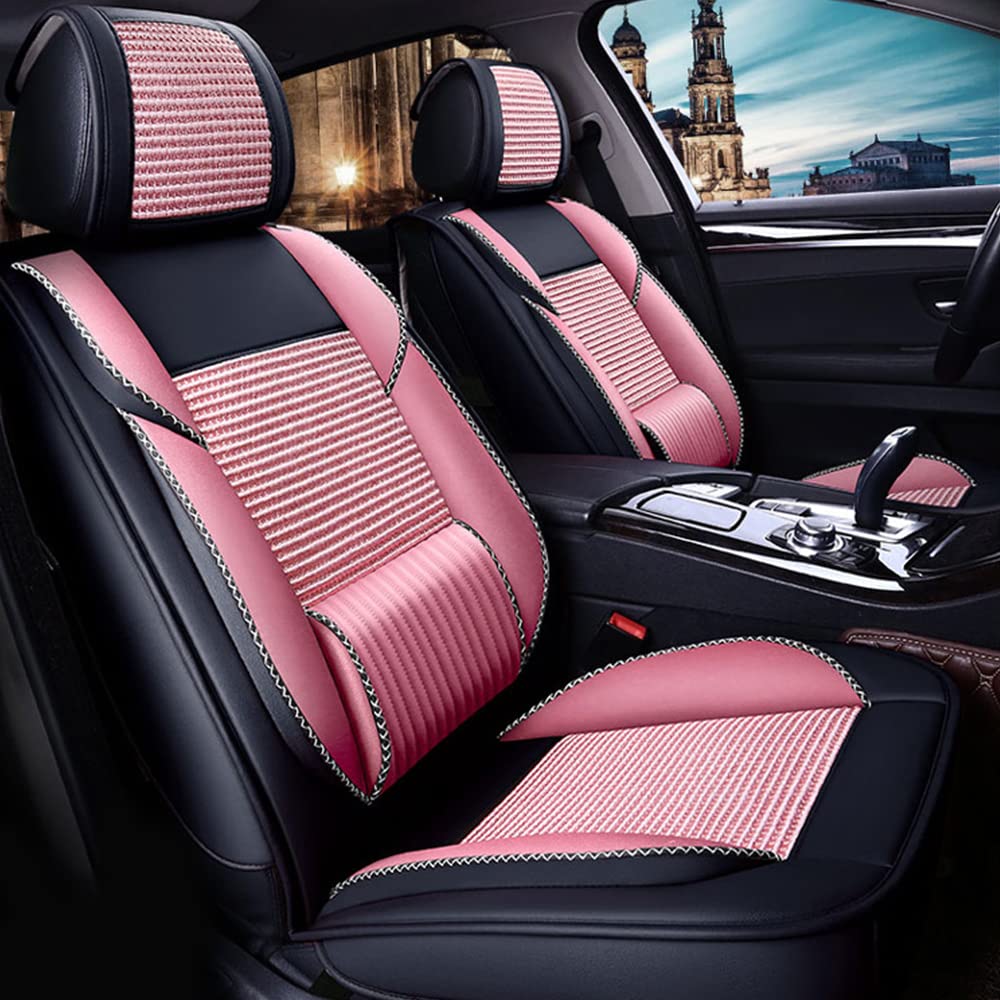 maiqiken Autositzbezug Für BMW 1er 2er 3er 4er 5er 6er 7er, Komplettset 5 Sitze Allwettereinsatz Auto PU Ledersitzbezug Vorne und Hinten 5 Stück, Standard - Rosa von maiqiken