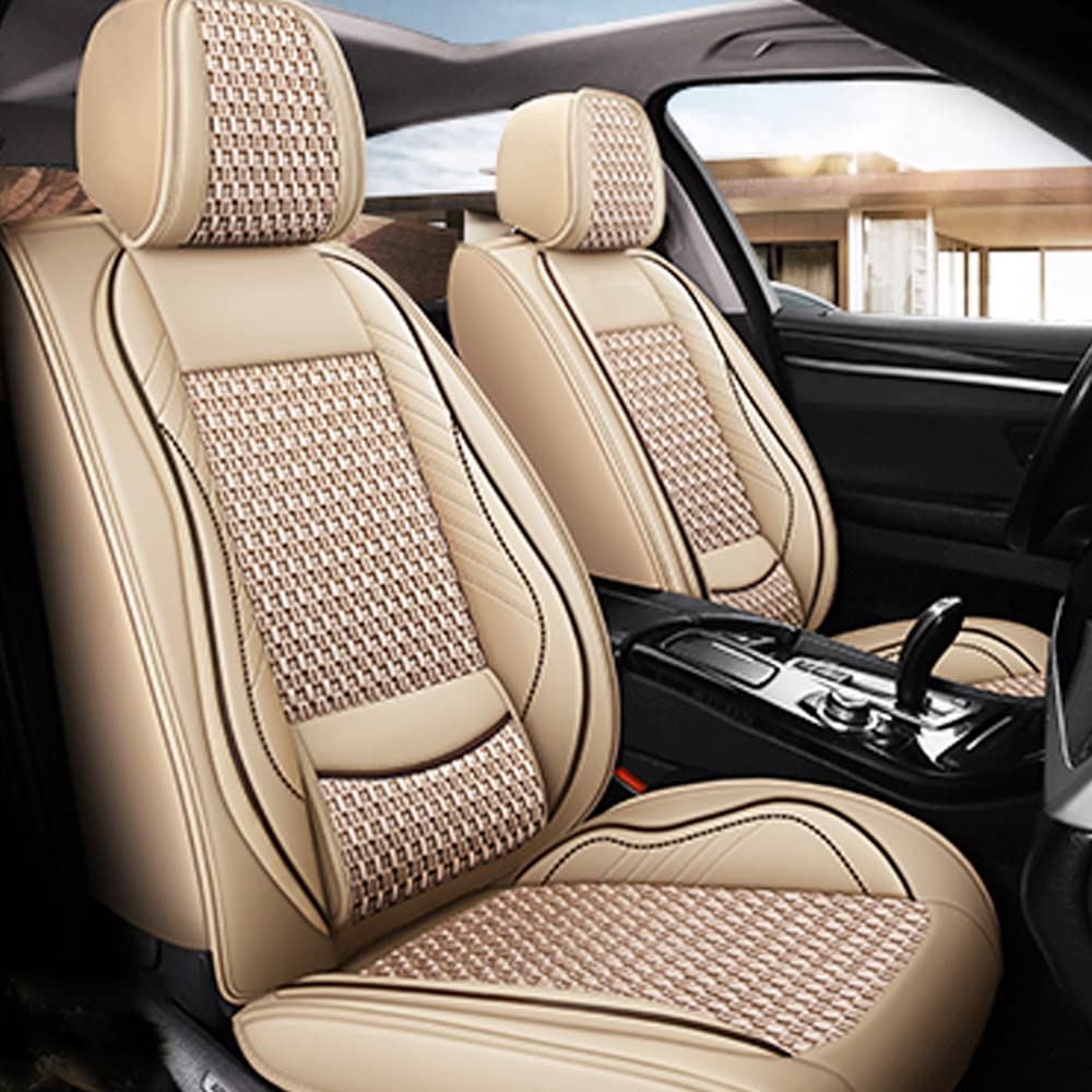 maiqiken Autositzbezug Für BMW 5series Komplettset 5-Sitze Sitzbezüge Allwettereinsatz Auto PU Ledersitzbezug Vorne und Hinten,Standard - Beige von maiqiken