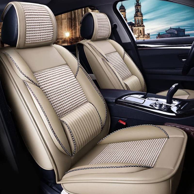 maiqiken Autositzbezug Für BMW X5, Komplettset 5 Sitze Allwettereinsatz Auto PU Ledersitzbezug Vorne und Hinten 5 Stück, Standard - Beige von maiqiken